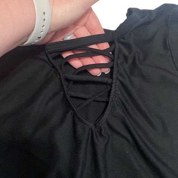 Lot of 2 Rue 21 Tops Junior Girls Sz Medium Pink Navy Good Vibes & Solid Black - Picture 3 of 10